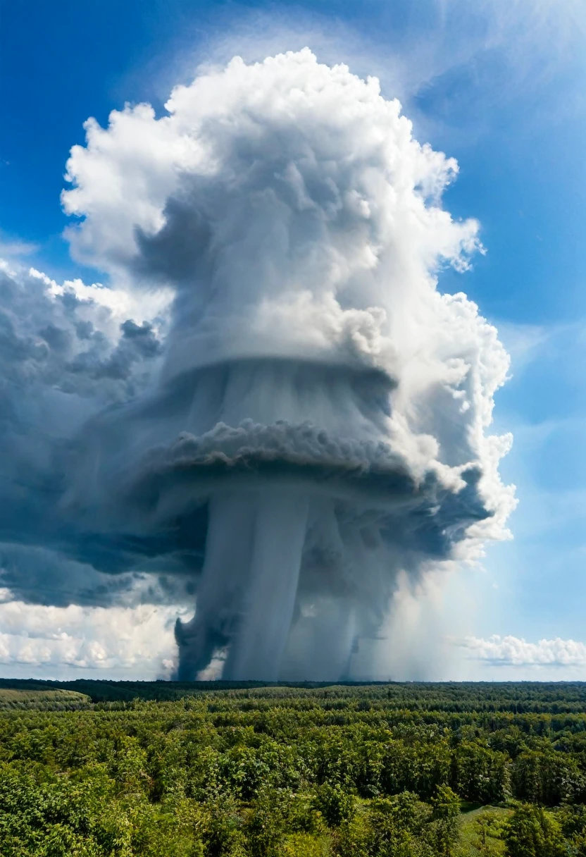 A huge tornado appears in the blue sky、Overwhelm the surrounding clouds。This natural phenomenon is、With its power and beauty,々surprise。but、Behind that beauty、Destructive power lurks。This image is、It symbolizes the power of nature and the fragility of humans.。