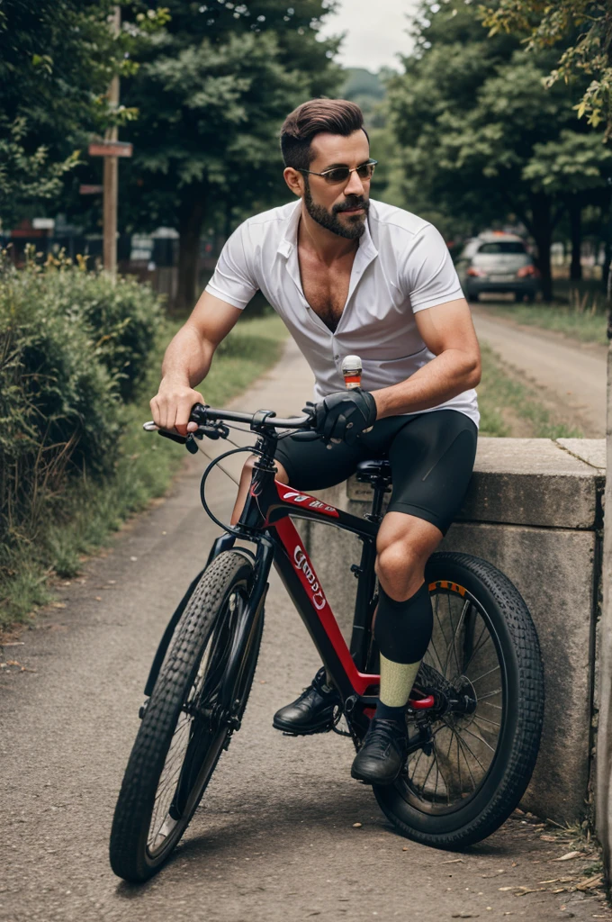 Man with beer bottle on bike