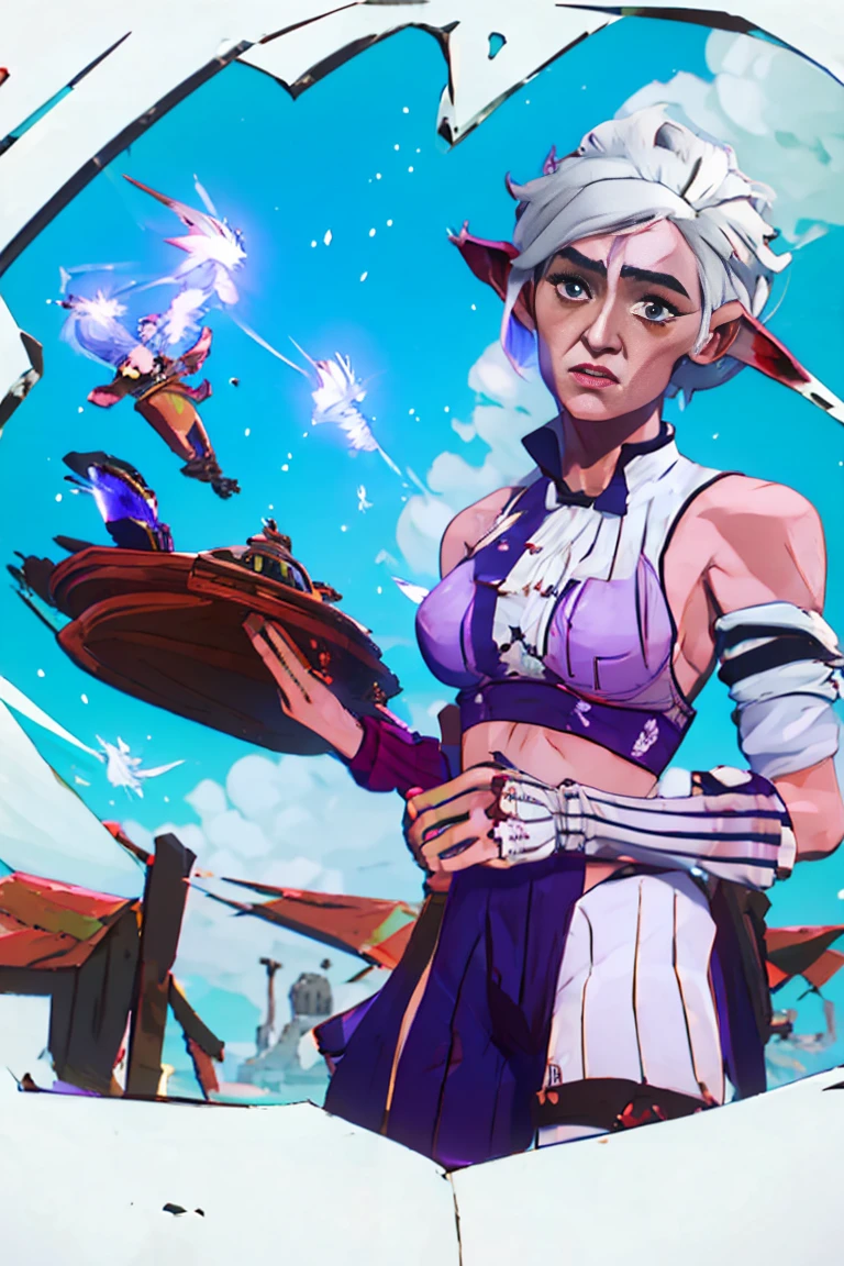 there is a woman in a white top standing in front of a holocron, standing in a old ruin, alluring mesmer woman, red magic surrounds her, hd screenshot, wearing jedi robes, female jedi, wearing white sith robes, holocron hovering around her, purple glowing core in armor, you looking into the maw, purebloodfemale