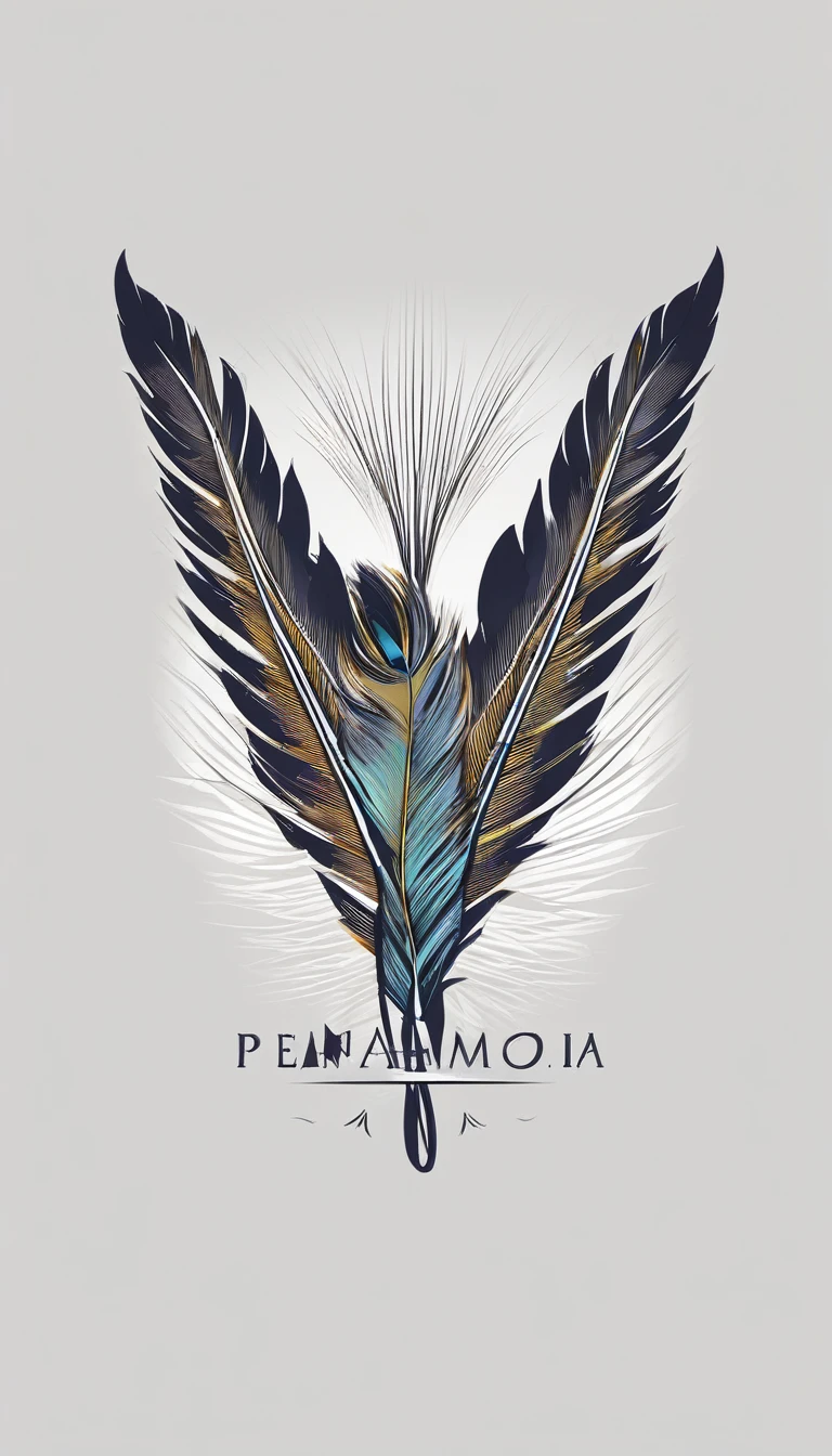Create a minimal, modern, simple, inspirational, memorable, dream like logo design of a boy and a feather for the brand “Penamemoria".