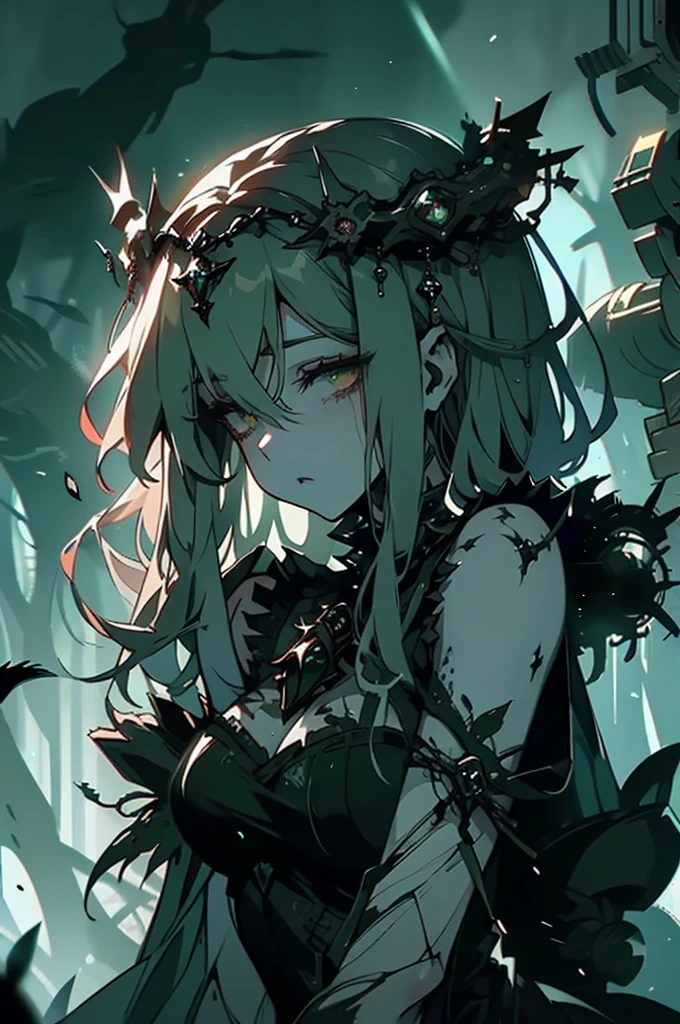 A withered, emaciated dryad stands amidst a barren wasteland, her tree-like limbs twisted and gnarled, devoid of leaves. The concept art is a detailed and haunting digital painting, capturing every intricate line and texture. Her skin is cracked and flaking, with hints of once vibrant green peeking through the decay. The background is desolate, with grey clouds swirling ominously overhead, conveying a sense of despair and desolation. The overall quality of the image is exceptional, with a stark and striking contrast between the decrepit dryad and her bleak surroundings.