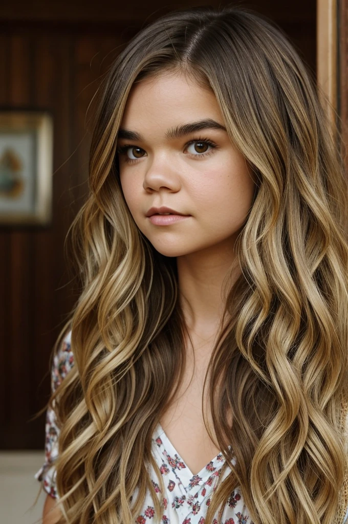 Maia Mitchell with long curly blonde hair