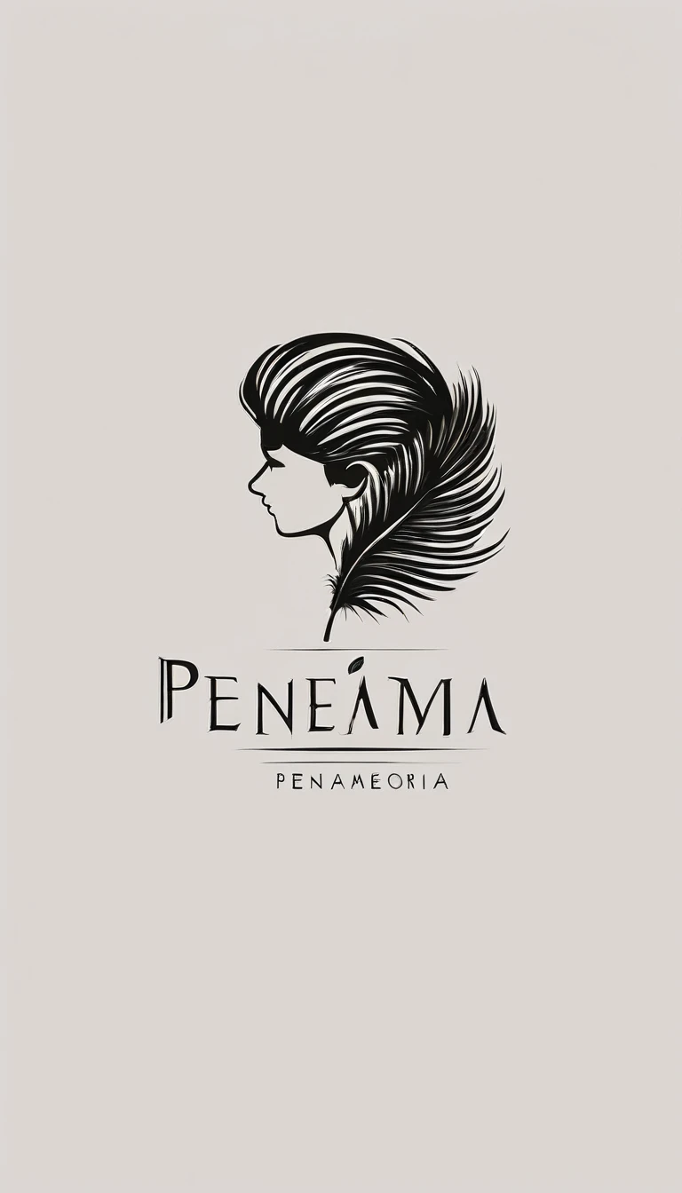 Create a minimal, modern, simple, inspirational, memorable, dream like logo design of a boy and a feather for the brand “Penamemoria".