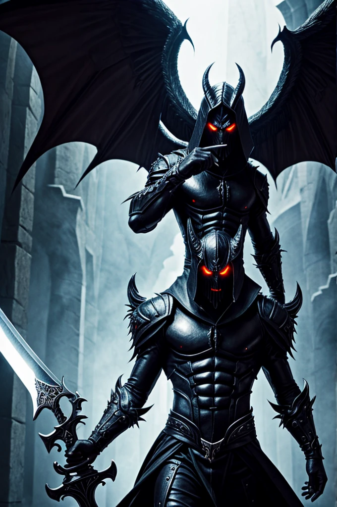 Lucifer demonic form clutching a sword