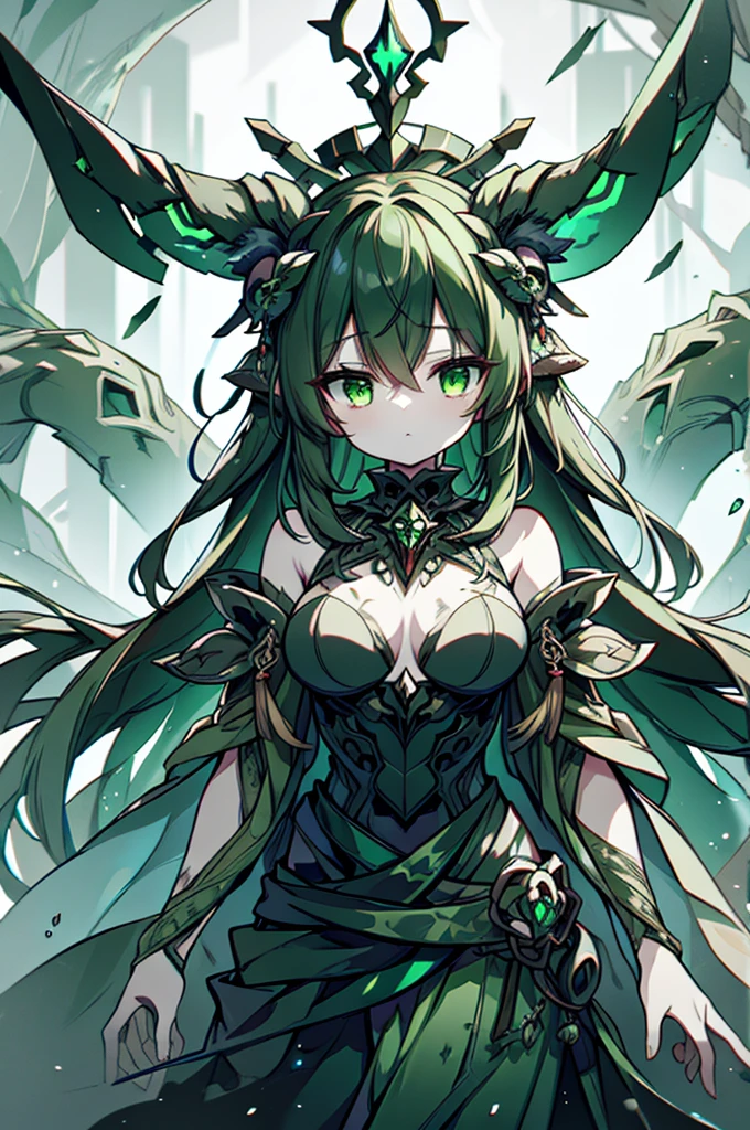 A withered, emaciated dryad stands amidst a barren wasteland, her tree-like limbs twisted and gnarled, devoid of leaves. The concept art is a detailed and haunting digital painting, capturing every intricate line and texture. Her skin is cracked and flaking, with hints of once vibrant green peeking through the decay. The background is desolate, with grey clouds swirling ominously overhead, conveying a sense of despair and desolation. The overall quality of the image is exceptional, with a stark and striking contrast between the decrepit dryad and her bleak surroundings.