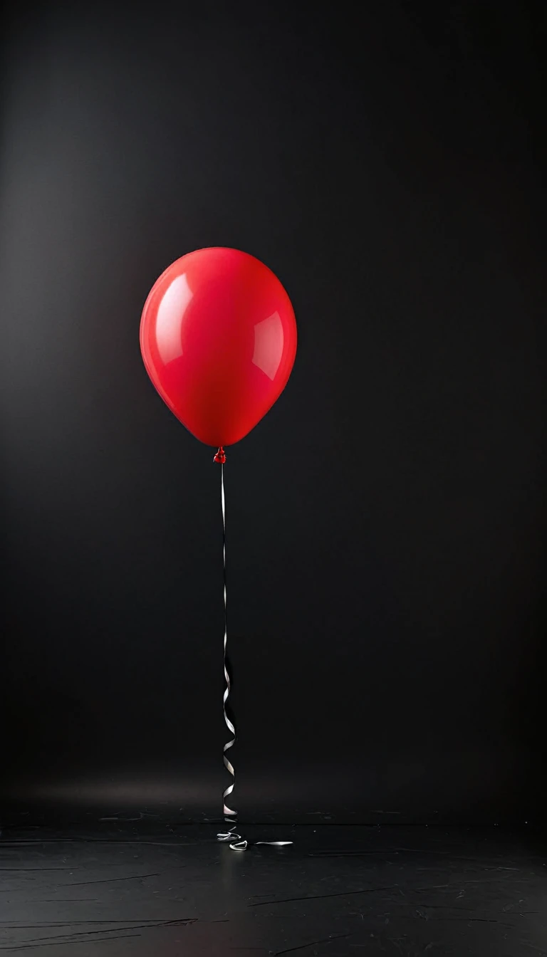 Pure black background,1 red balloon in the upper right corner,