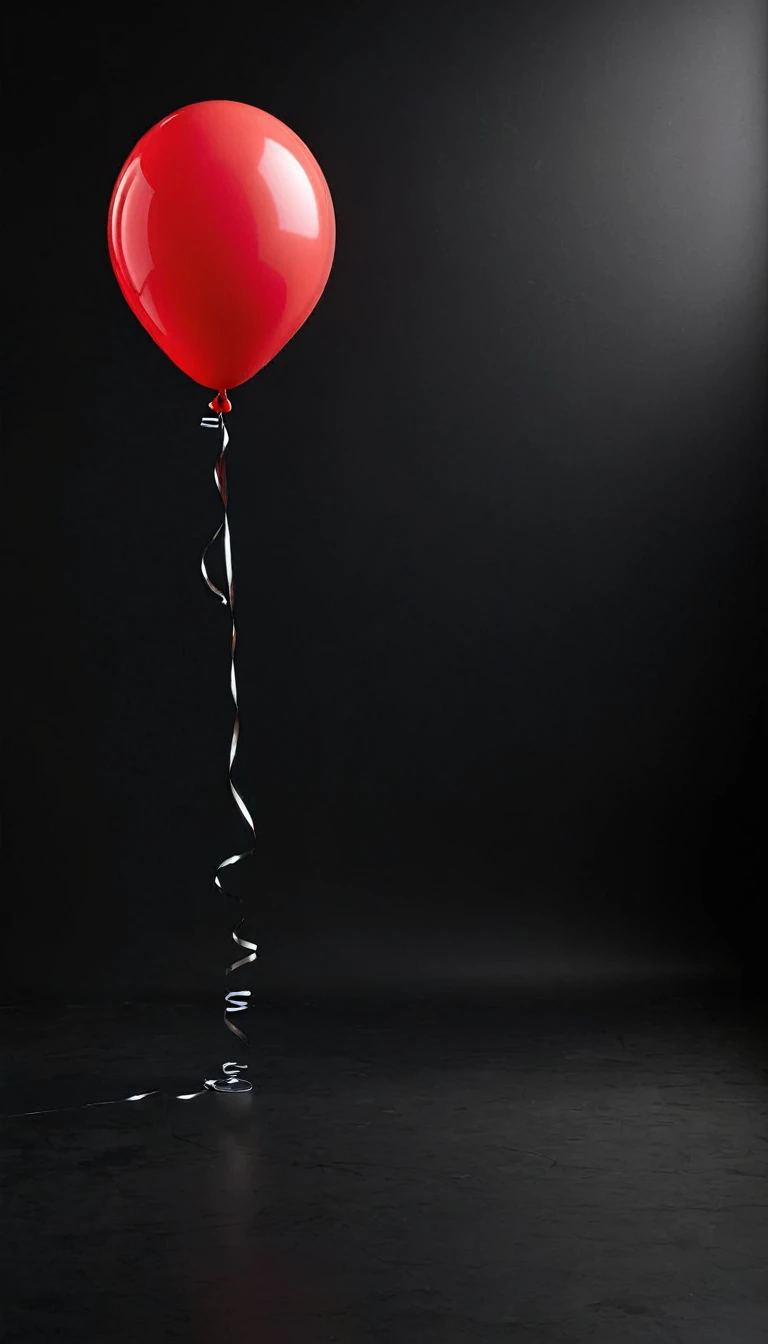 Pure black background，1 red balloon in the upper right corner，