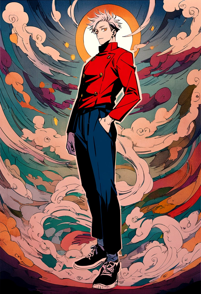 Draw a drawing of the character Satoru Gojo from (anime jujutsu kaisen). Do it full body.
