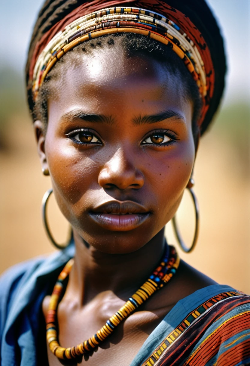 RAW, (HDR:1.9) best quality, 4k, 8k, (ultra high resolution), (photo hd:1.6), (sharp focus), (Kodak Portra 400 film) (portrait),
close-up of a young woman from a tribe African, perfect framing, Nomad (artistic portrait: 1.5) (85mm, reflex camera)
(dramatized effect, photographic filter: 2.0) Photography awarded with an honorable mention