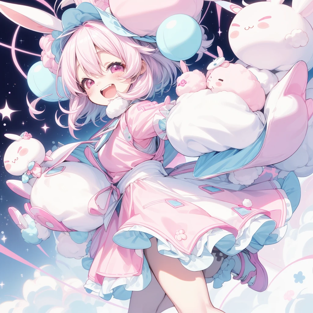First Job, Better Quality, 1. garota Laughter, Pink and white hair, Milky hair, Little , Little, Laughter (Solo Girl),kawaii tech,Large stuffed rabbit、