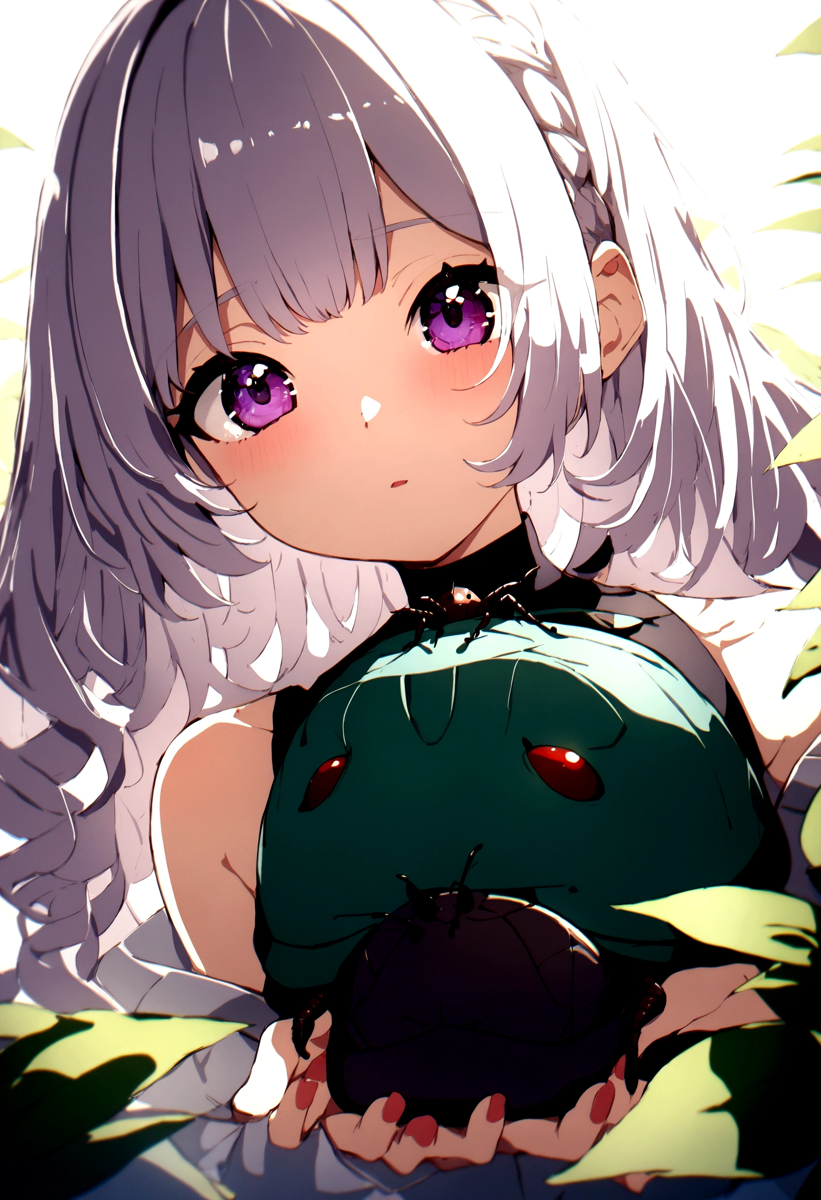 ((Highest quality)), ((masterpiece)), (detailed), One girl,anime、A girl facing a giant pillbug、