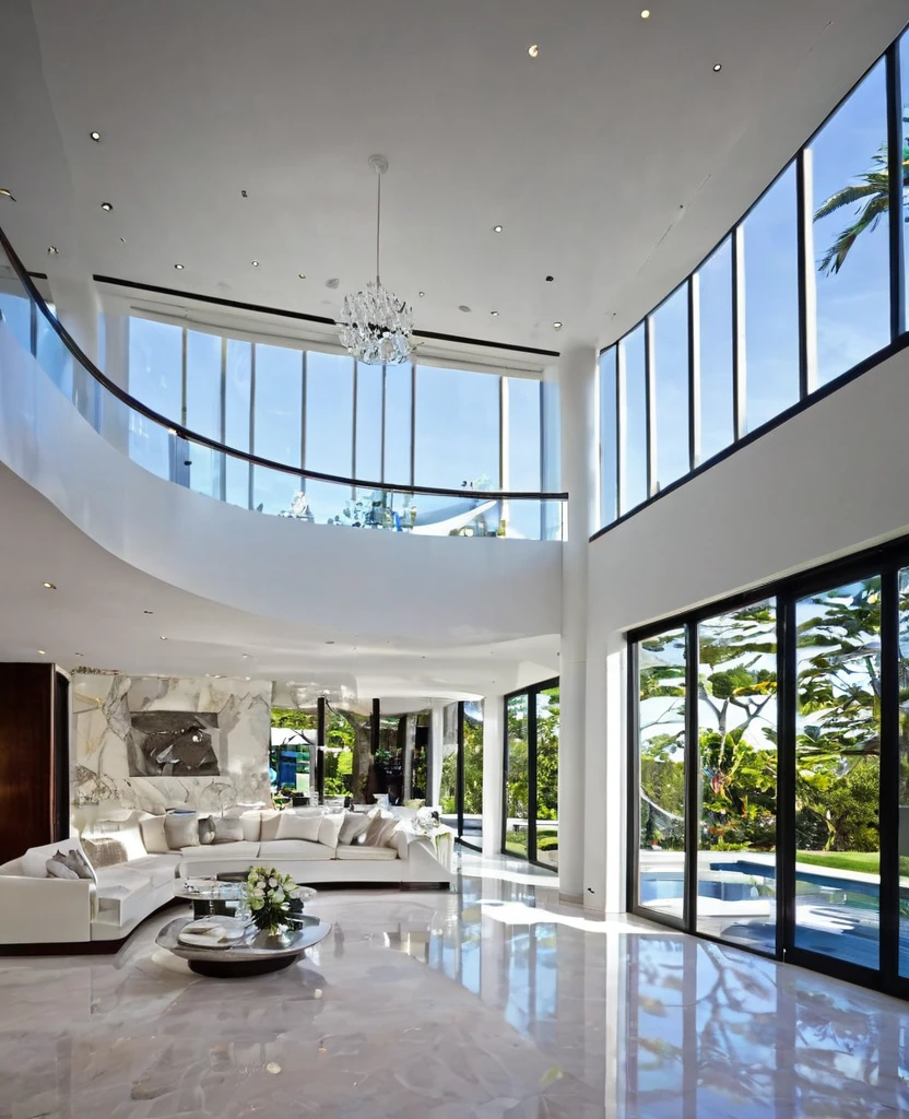 Indoor House, Billionaire&#39;s House, Steps, table and sofa, indoor-lighting,