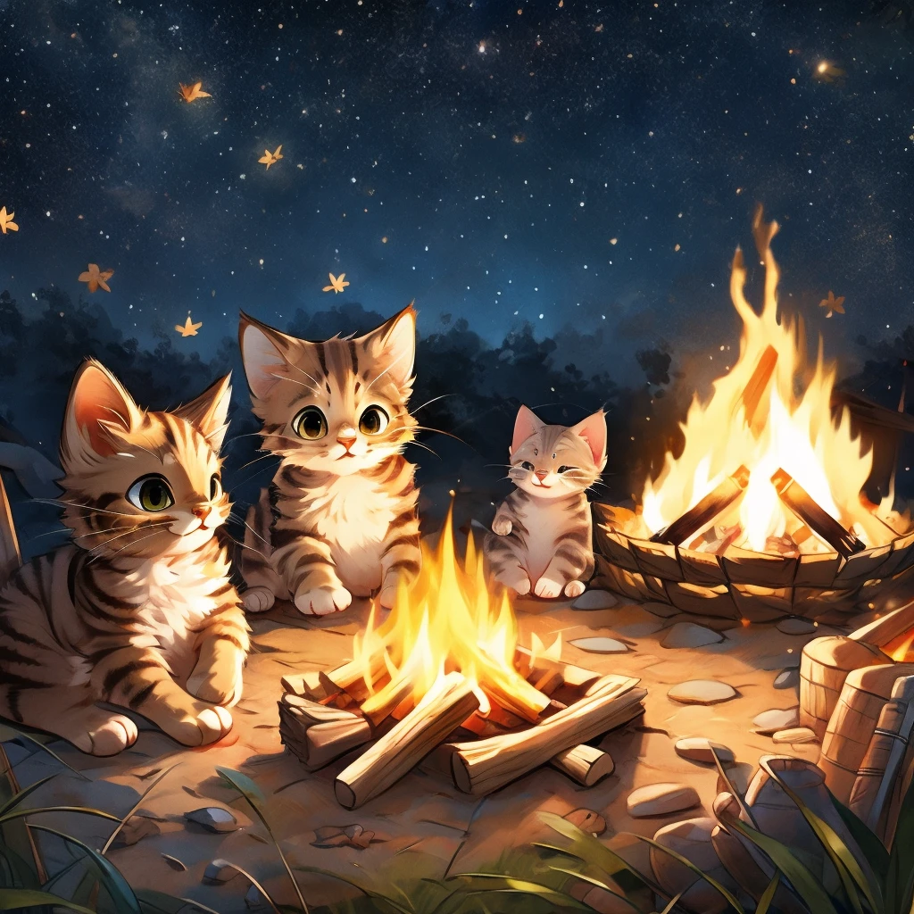 Brown tabby kitten、Admire the bonfire