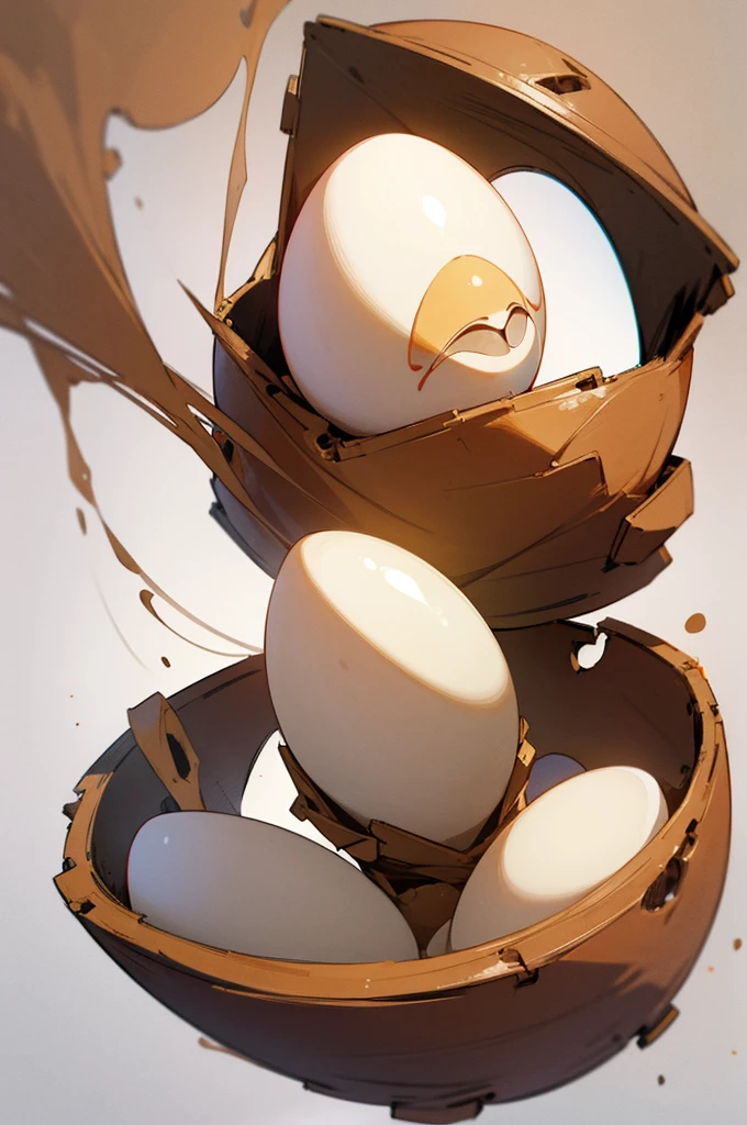 Singual egg with human face, and has 2 human legs and 2 human arms coming out of it