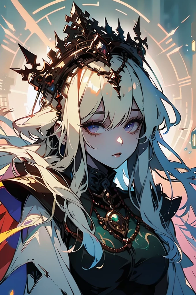 A luminous digitalized solarpunk sorcerer, radiating with energy and life in a vibrant and futuristic cartoon. The image is a digitally painted masterpiece, showcasing the sorcerer in intricate detail against a backdrop of lush greenery and solar panels. Their glowing iridescent tattoos and flowing technicolor cloak evoke a sense of magic and harmony with nature. This high-quality image captures the essence of modern mysticism and ecological beauty in a captivating and visually stunning way.