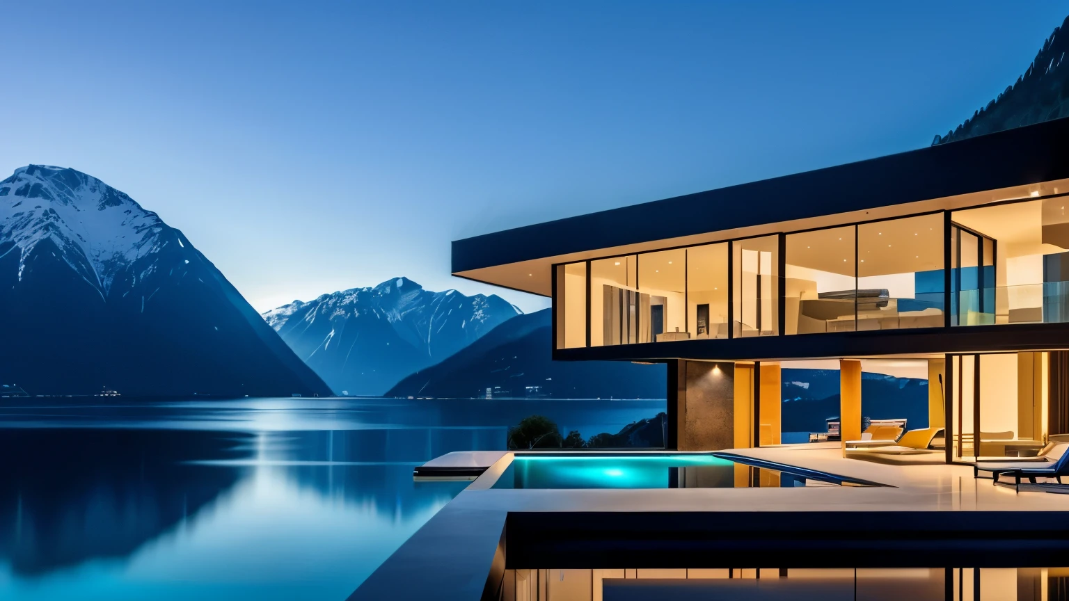 Modern cliff-top villa built into the mountains, Overlooking the Hardangerfjord. James Bond villain. In the mountains. High resolution. luxury, expensive, Pool, Futuristic big house, Luxury architecture, Ultra-modern, Sophisticated and Utopian Design, Contemporary Architectural Design, Amazing high tech