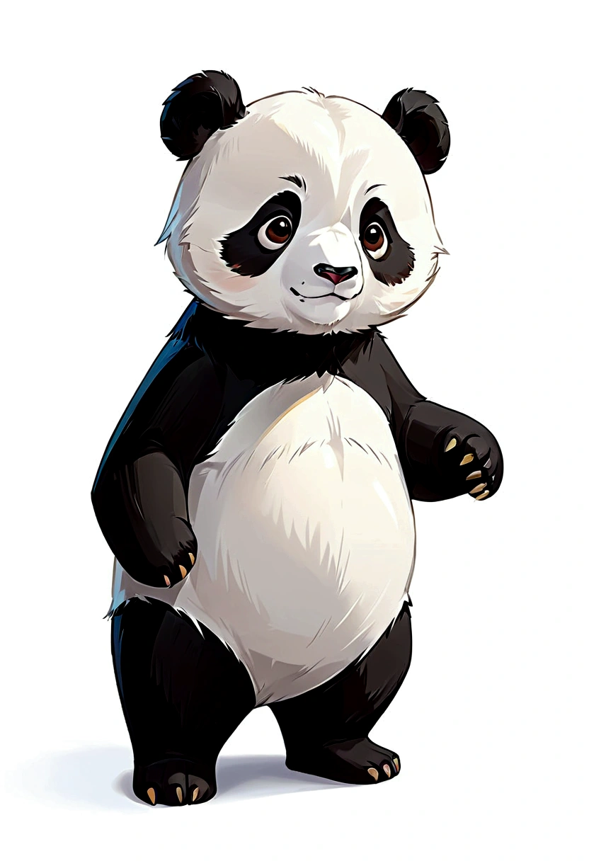 A cartoon panda,Hand Painted,front,Standing,White background