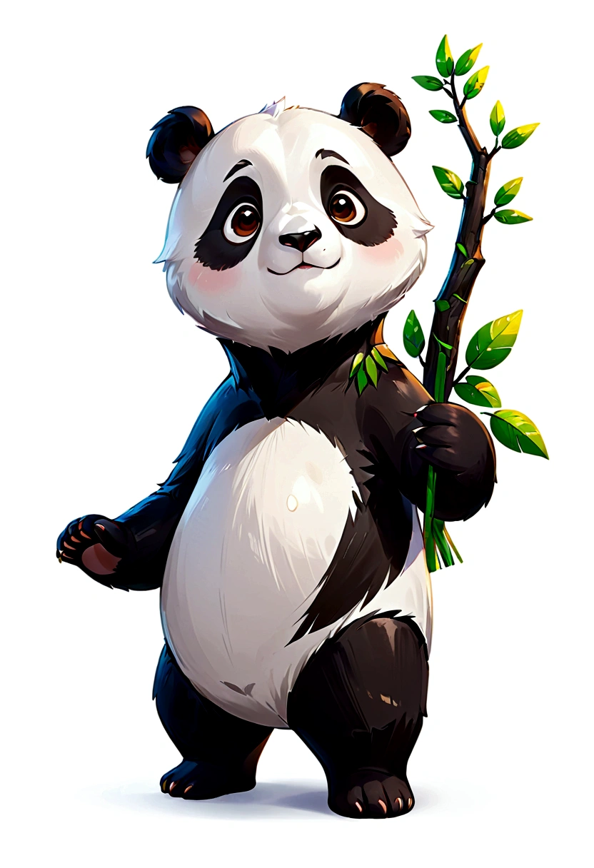 A cartoon panda,Hand Painted,front,Standing,White background