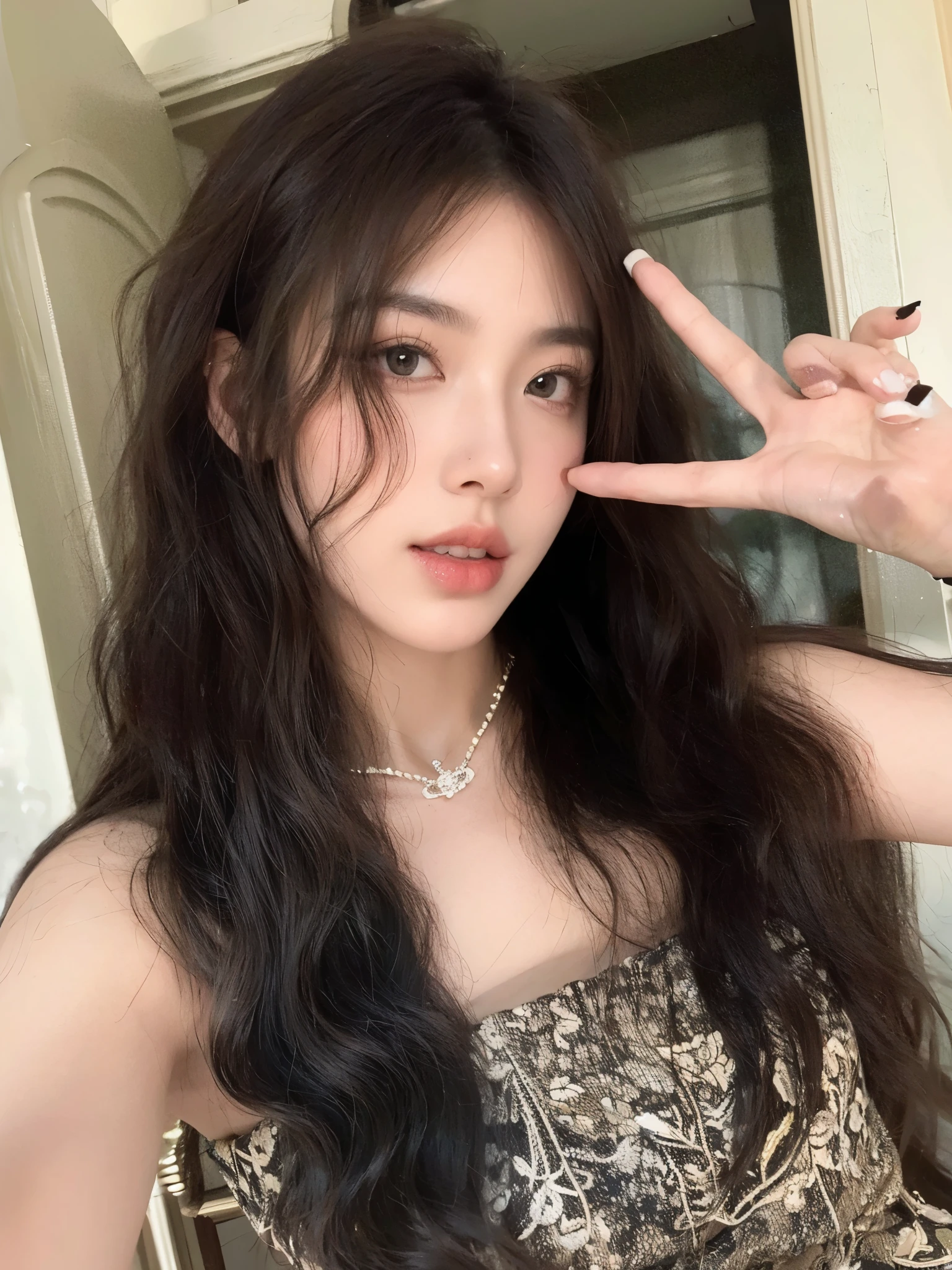 Medium length curls,Natural and beautiful hair,uniform hair color,The background is simple and clean