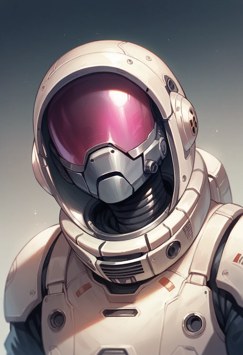 A Erie space suit with a solid visor and it is black and metallic