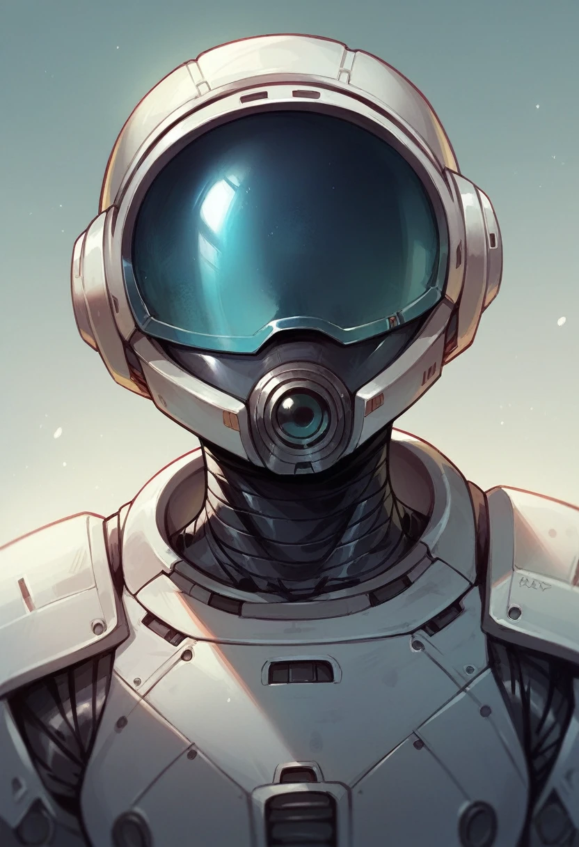 A Erie space suit with a solid visor and it is black and metallic