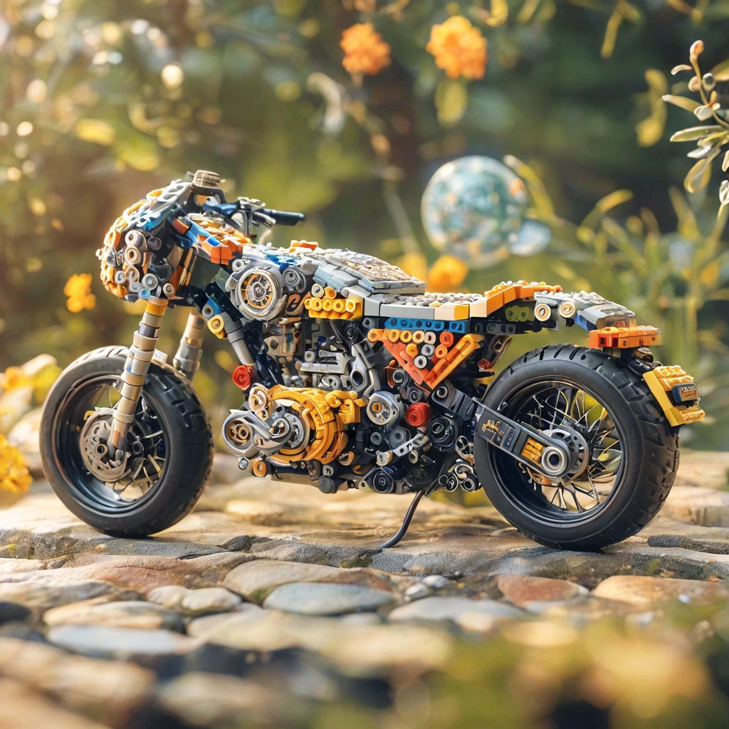 Lego motorcycle（（artwork）））， （（best quality））， （（Intricate details））， （（Surreal））（8K）