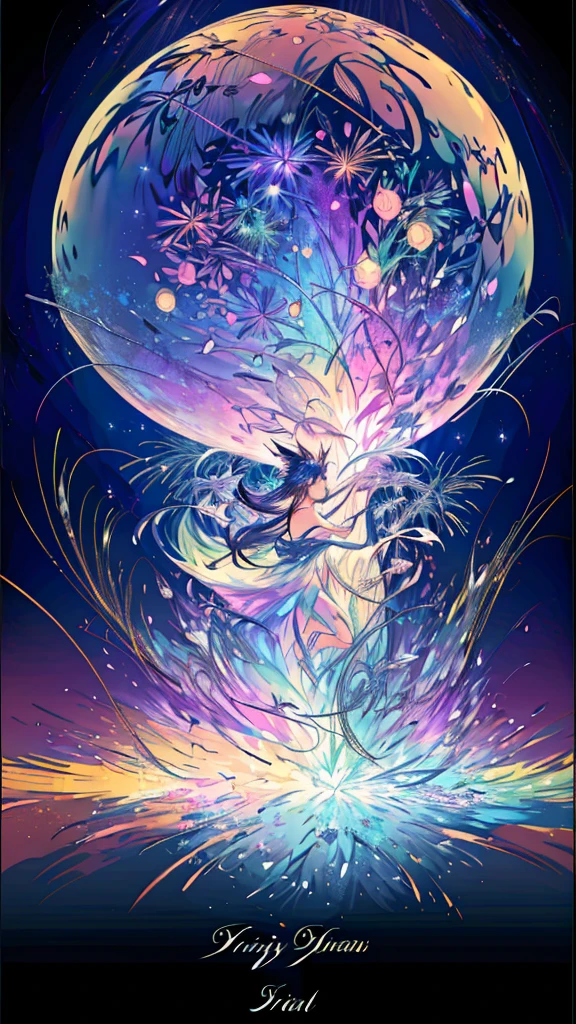 Highest quality、Highest quality、(masterpiece、Highest quality、Highest quality、Official Art、Beautiful and aesthetic:1.2)、Highly detailed fractal art、(colorful:1.5)、Best details、Tangled、Close-up、 (One Girl:1.5), solo, (Dynamic Pose), (Abstract background:1.5), (Glowing Skastic scenery、firework、firework大会、Rainbow colorsのfireworkが打ちあがっている瞬間、With the night sky、Cyberpunk Cityscape、Cyberpunk Cityscapeで壮大なfirework、Highest quality、masterpiece, (Diffuse reflection of light:1.2), When the fantastic rainbow turns into shadow, bathed in a mystical atmosphere.The fairies are watching too、colorfulな妖精、 Surreal lights dance on the water surface, Cast magic spells. evoke a sense of wonder and awe. A fusion of natural grandeur and magic, Weaving dreams into reality. Behold, null, And the unknown, Fleeting、And an eternal moment, 16K, Ultra-high resolution.Realistic, Ultra-high resolution, to be born, Wide-angle,future、Rainbow colorsに光り輝く、Rainbow colors、The world 30 years from now。
