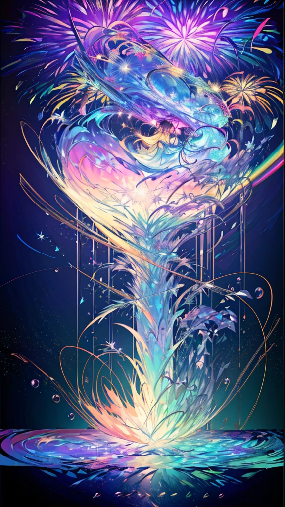 Highest quality、Highest quality、(masterpiece、Highest quality、Highest quality、Official Art、Beautiful and aesthetic:1.2)、Highly detailed fractal art、(colorful:1.5)、Best details、Tangled、Close-up、 (One Girl:1.5), solo, (Dynamic Pose), (Abstract background:1.5), (Glowing Skastic scenery、firework、firework大会、Rainbow colorsのfireworkが打ちあがっている瞬間、With the night sky、Cyberpunk Cityscape、Cyberpunk Cityscapeで壮大なfirework、Highest quality、masterpiece, (Diffuse reflection of light:1.2), When the fantastic rainbow turns into shadow, bathed in a mystical atmosphere.The fairies are watching too、colorfulな妖精、 Surreal lights dance on the water surface, Cast magic spells. evoke a sense of wonder and awe. A fusion of natural grandeur and magic, Weaving dreams into reality. Behold, null, And the unknown, Fleeting、And an eternal moment, 16K, Ultra-high resolution.Realistic, Ultra-high resolution, to be born, Wide-angle,future、Rainbow colorsに光り輝く、Rainbow colors、The world 30 years from now。