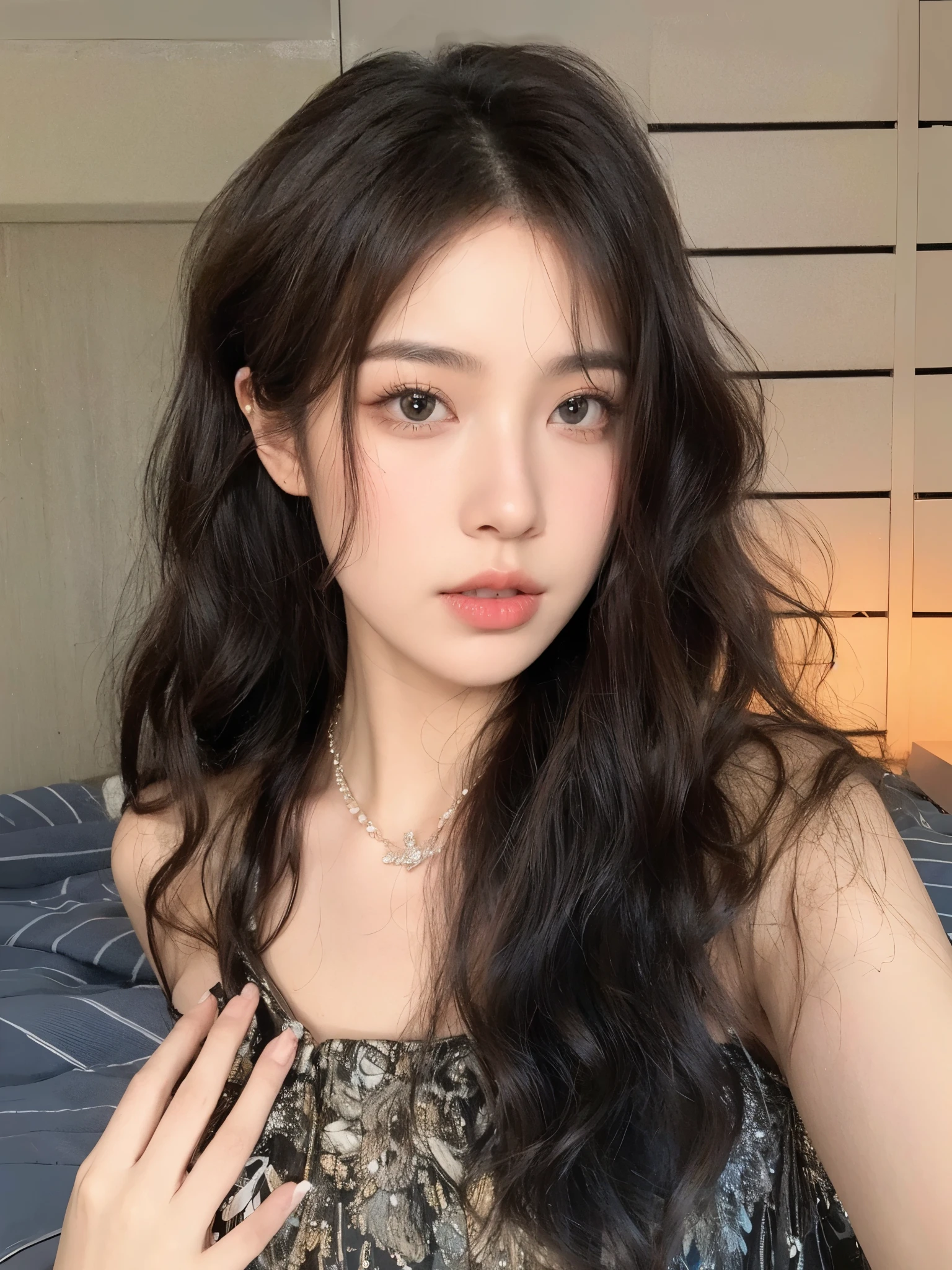 Medium length curls,Natural and beautiful hair,uniform hair color,The background is simple and clean