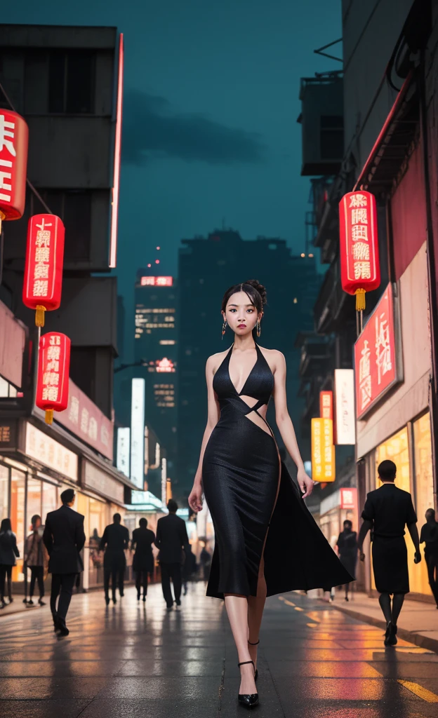 (masterpiece), (Extremely complex:1.3), (Practical), A Chinese beauty walking on the streets of a modern city，Wear the latest designer clothes，Strong fabric texture，Full body shot，Busy commercial district，Under bright neon lights，There are tall buildings in the distance，Show the confidence and charm of urban women，Professional street photography，The composition is exquisite，Capturing the light just right，Won the Fashion Magazine Cover Award，Using advanced photography technology，Strong three-dimensional sense，The foreground characters are clear while the background is subtly blurred，In sharp contrast，City skyline at dusk，Dynamically capture every moment of change。