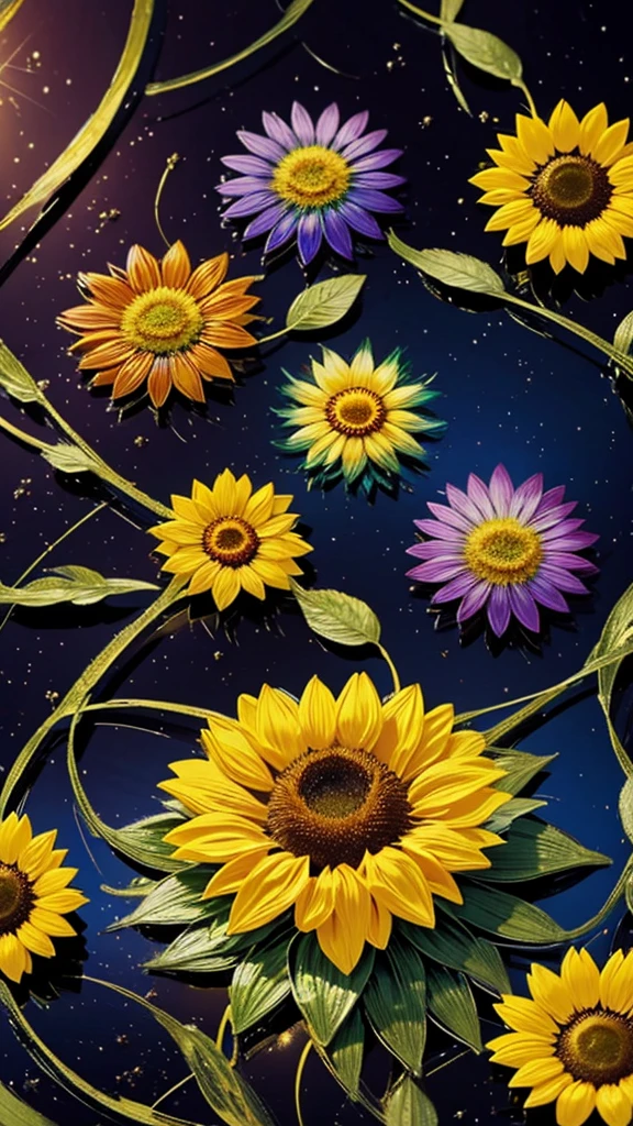 sunflower畑、firework、firework大会、Rainbow colorsのfireworkが打ちあがっている瞬間、夜nullとともに、sunflower畑な都市景観、壮大なfirework、近future都市、Highest quality、masterpiece, (Diffuse reflection of light:1.2), When the fantastic rainbow turns into shadow, bathed in a mystical atmosphere.sunflowerたちも見ています、 sunflower,たくさんのsunflower、 Cast magic spells. evoke a sense of wonder and awe. A fusion of natural grandeur and magic, Weaving dreams into reality. Behold, null, And the unknown, Fleeting、And an eternal moment, 16K, Ultra-high resolution.Realistic, Ultra-high resolution, to be born,future、Rainbow colorsに光り輝く、Rainbow colors、The world 30 years from now。