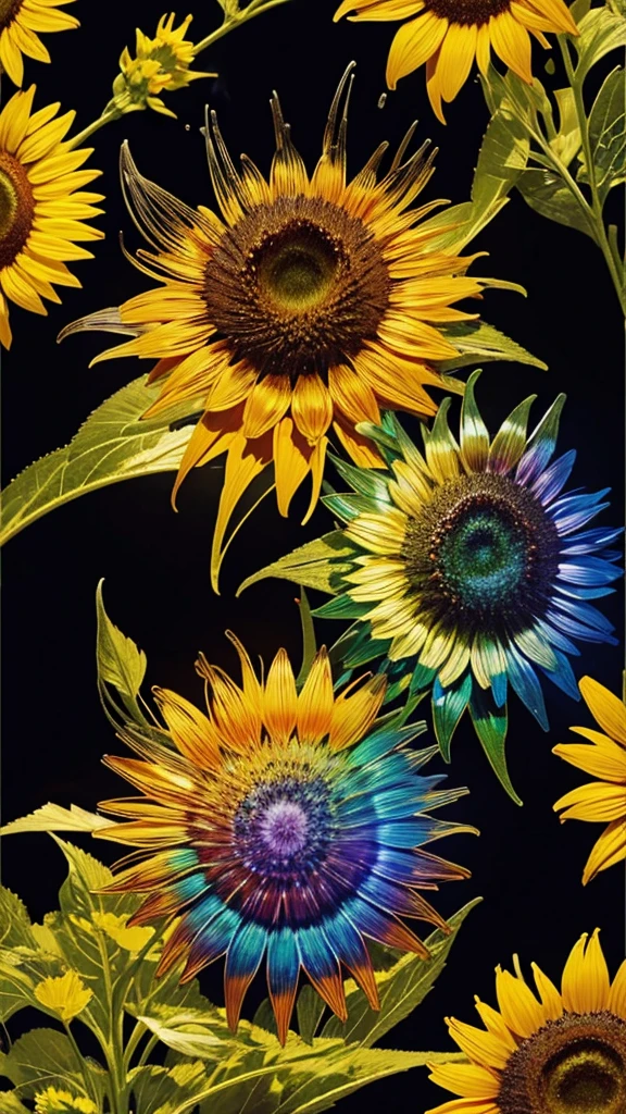 sunflower畑、firework、firework大会、Rainbow colorsのfireworkが打ちあがっている瞬間、夜nullとともに、sunflower畑な都市景観、壮大なfirework、近future都市、Highest quality、masterpiece, (Diffuse reflection of light:1.2), When the fantastic rainbow turns into shadow, bathed in a mystical atmosphere.sunflowerたちも見ています、 sunflower,たくさんのsunflower、 Cast magic spells. evoke a sense of wonder and awe. A fusion of natural grandeur and magic, Weaving dreams into reality. Behold, null, And the unknown, Fleeting、And an eternal moment, 16K, Ultra-high resolution.Realistic, Ultra-high resolution, to be born,future、Rainbow colorsに光り輝く、Rainbow colors、The world 30 years from now。