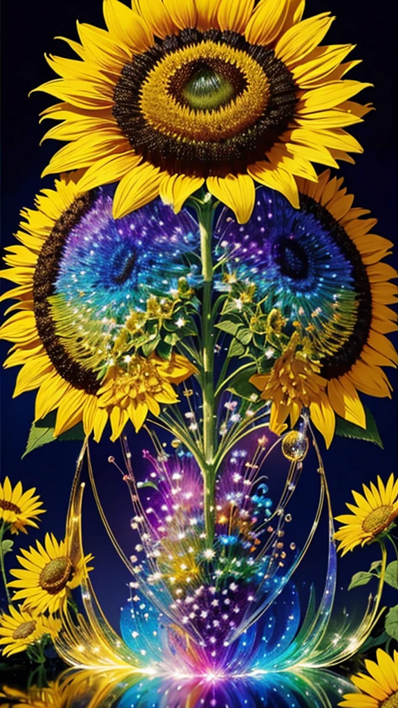 sunflower畑、firework、firework大会、Rainbow colorsのfireworkが打ちあがっている瞬間、夜nullとともに、sunflower畑な都市景観、壮大なfirework、近future都市、Highest quality、masterpiece, (Diffuse reflection of light:1.2), When the fantastic rainbow turns into shadow, bathed in a mystical atmosphere.sunflowerたちも見ています、 sunflower,たくさんのsunflower、 Cast magic spells. evoke a sense of wonder and awe. A fusion of natural grandeur and magic, Weaving dreams into reality. Behold, null, And the unknown, Fleeting、And an eternal moment, 16K, Ultra-high resolution.Realistic, Ultra-high resolution, to be born,future、Rainbow colorsに光り輝く、Rainbow colors、The world 30 years from now。