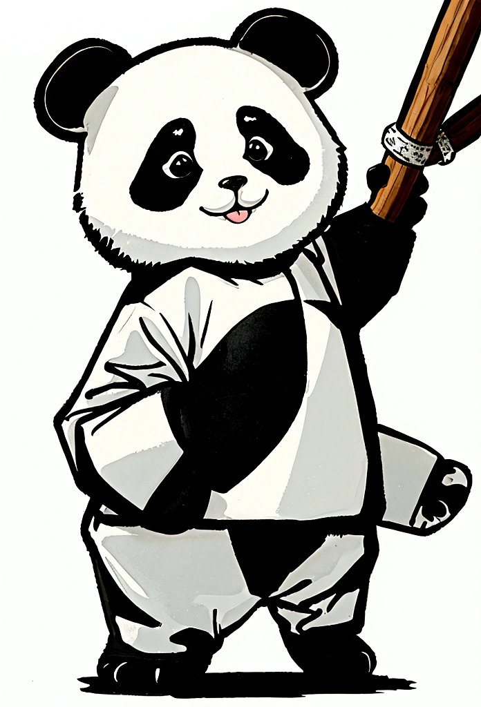 A cartoon panda,Hand Painted,Stick Figure,front,Standing,White background