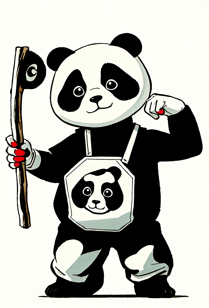 A cartoon panda,Hand Painted,Stick Figure,front,Standing,White background