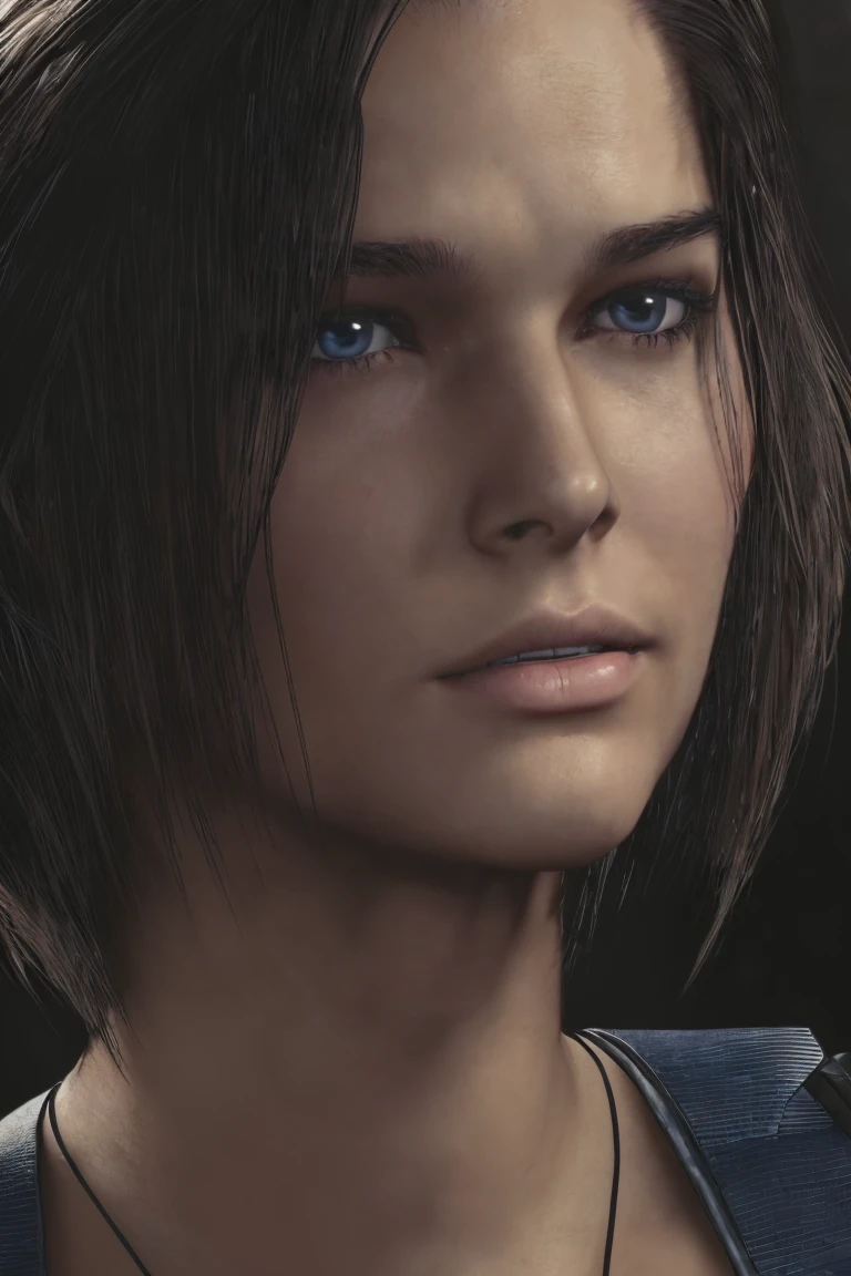 masterpiece, jill valentine, RE3 Remake, blue eyes:0.3, brown hair, oval face, long bob hair, dirt stains, portrait, 