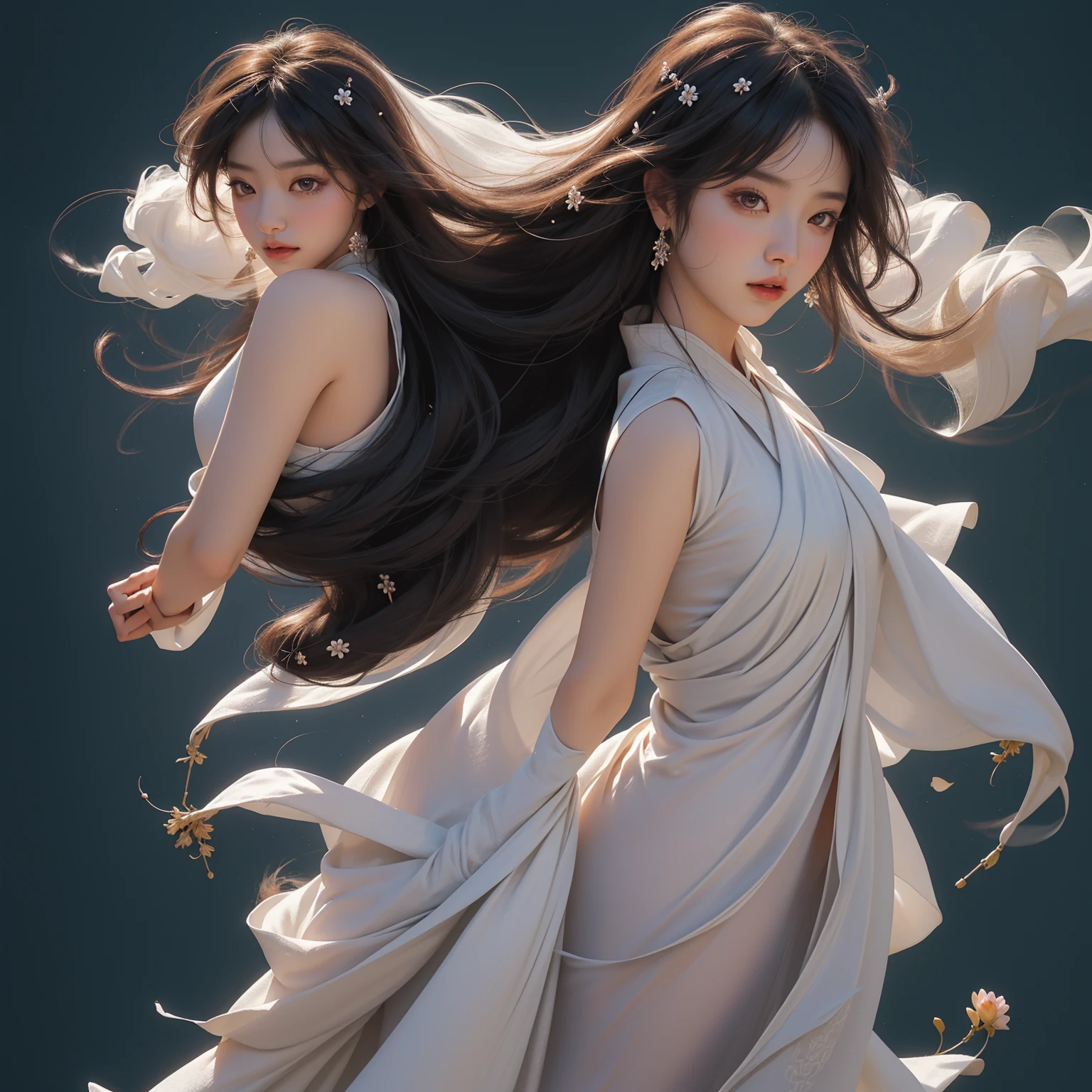 nsfw, 1girl, , (masterpiece: 1.4), (8K, realistic, raw photo, best quality: 1.4), skirtlift, strip naked, standing on mountain top, nipple areola shape clear, beautiful breasts, Chinese girl, beautiful cute face, (real face: 1.4), perfect , beautiful hairstyle, realistic blue eyes, beautiful detail eyes, (real skin: 1.3), beautiful skin, attractive, ultra high resolution, ultra realistic, cinematic lighting, black colored hair, long hair, twin ponytails, blue ribbons, ancient China, chinese mythology, dragon