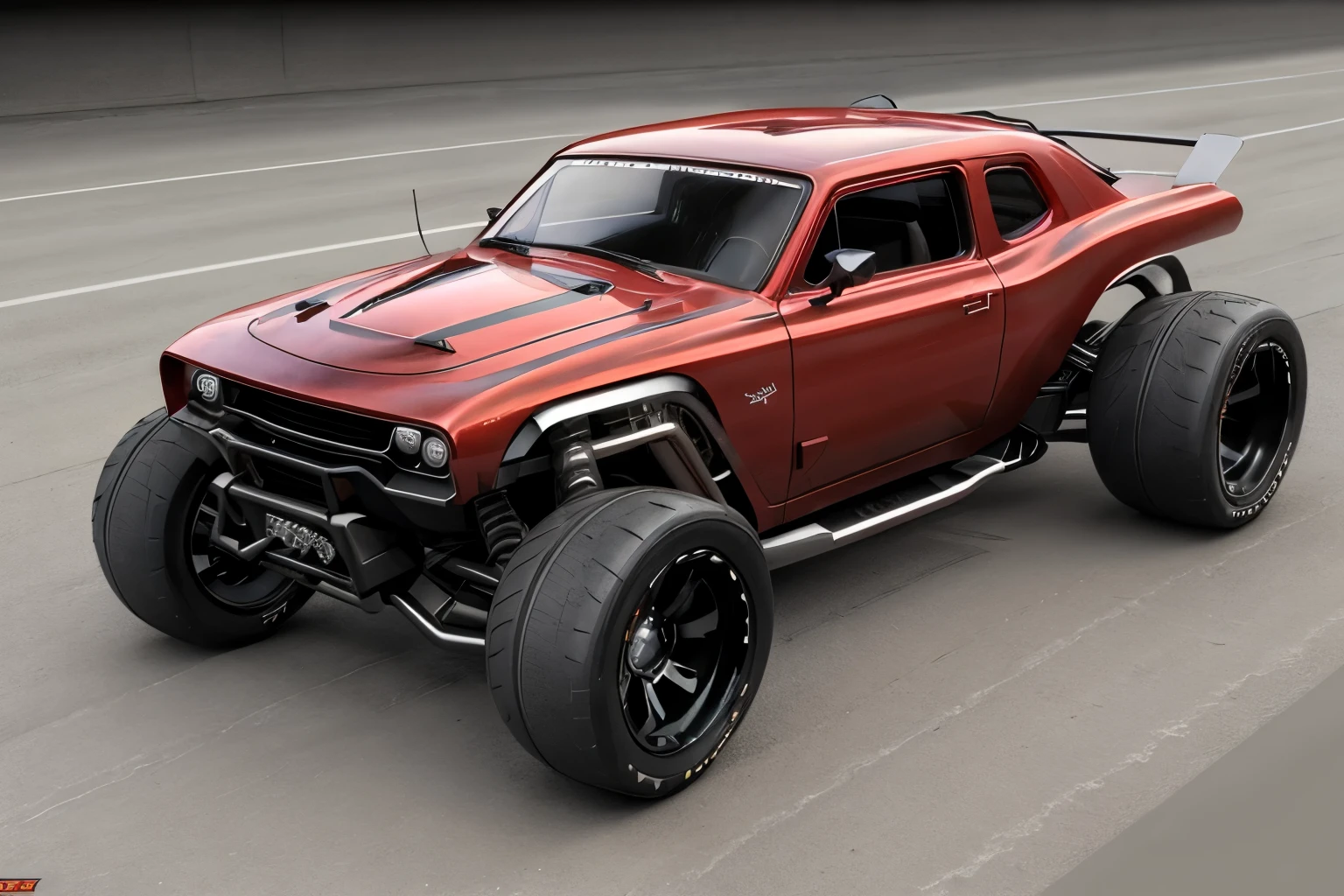 cyber punk(((Hot Rod SUV)))、Widebody、Wide tires、parking、