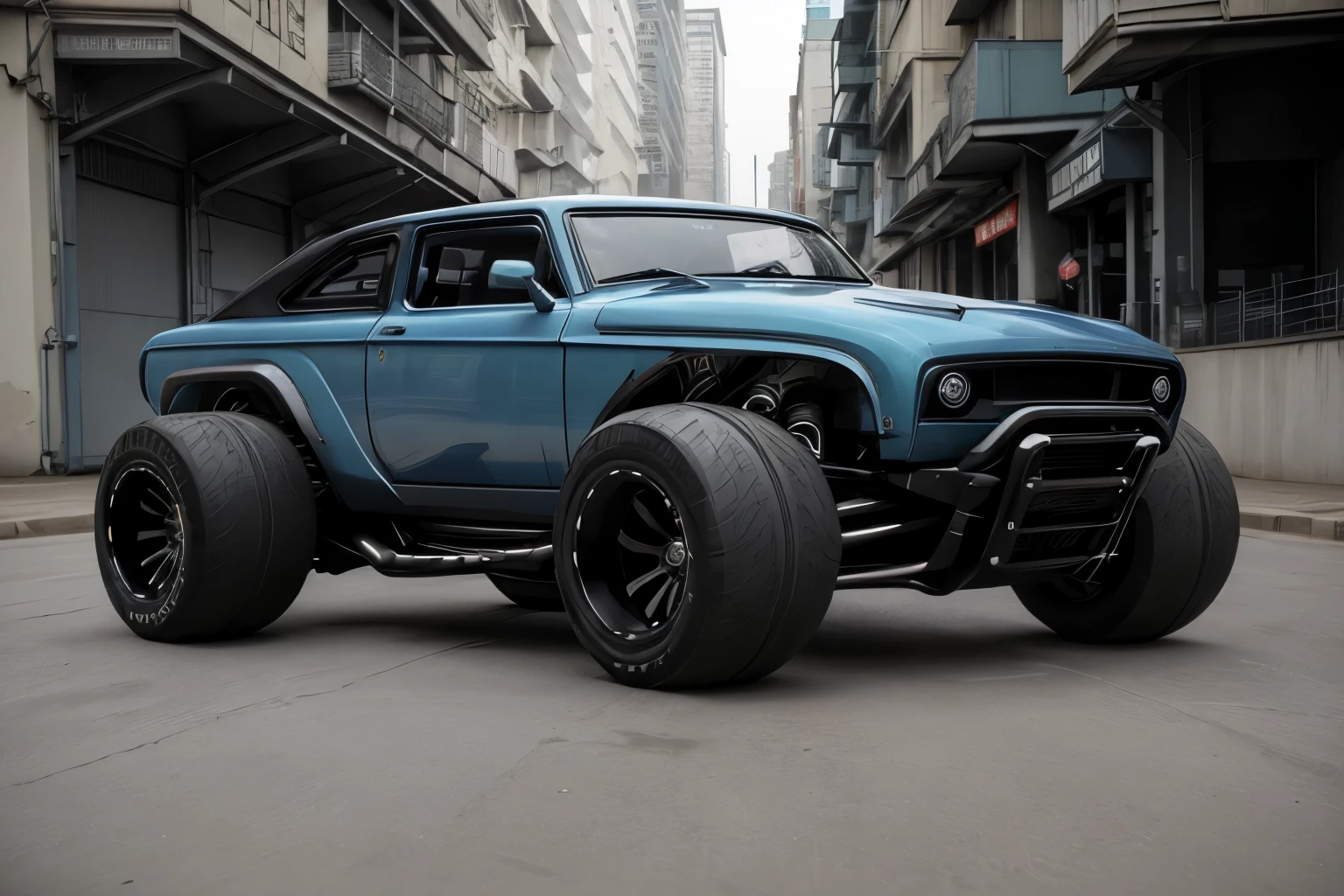 cyber punk(((Hot Rod SUV)))、Widebody、Wide tires、parking、