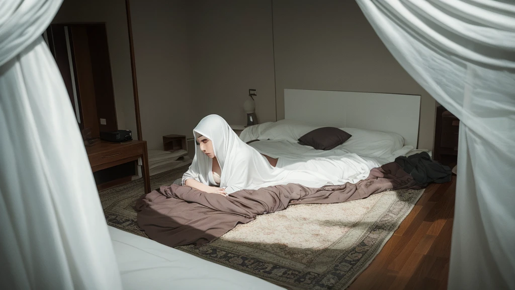 A female ghost appears next to a man sleeping in bed　A little erotic