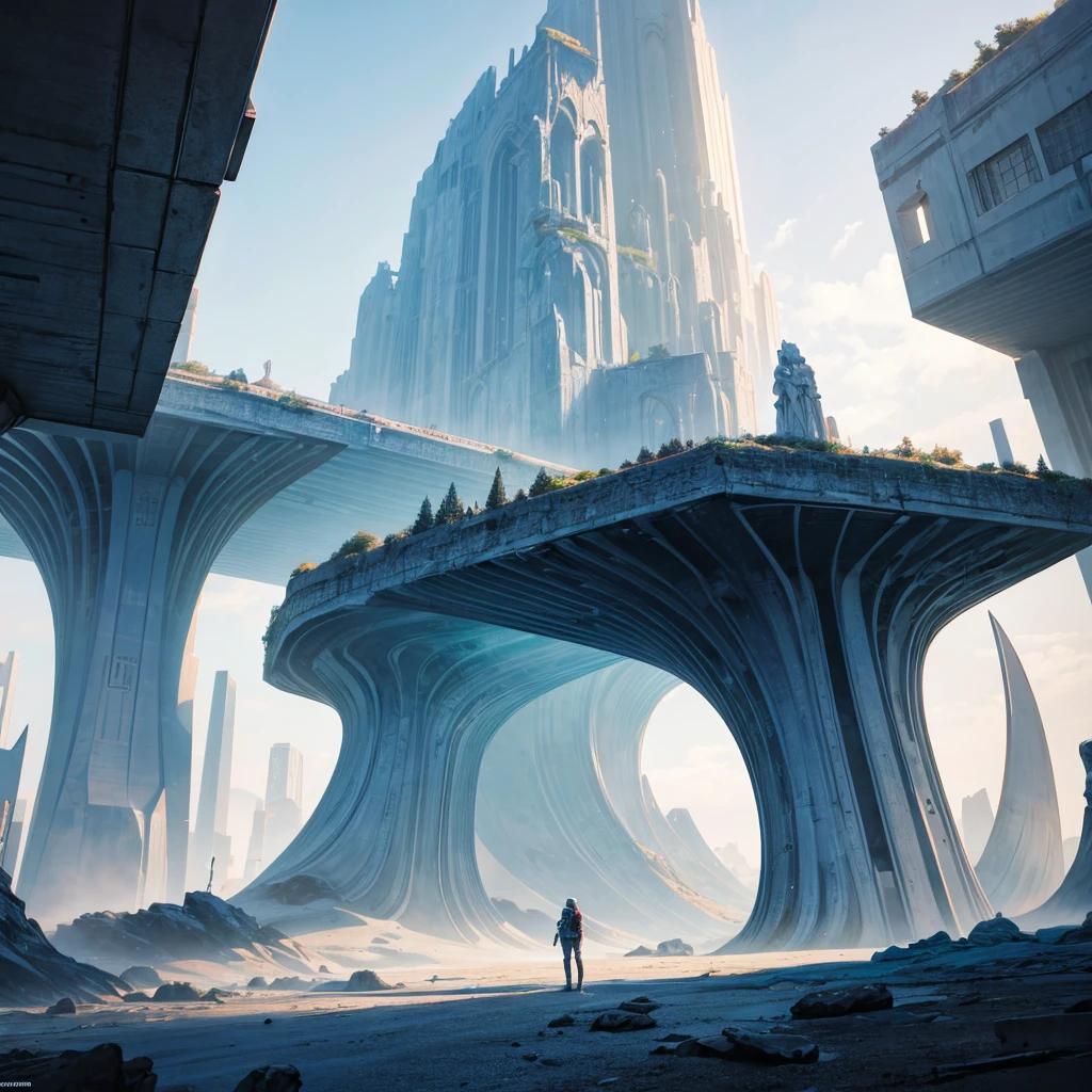 Make the most beautiful image of a futuristic landscape that you can, make it look very beautiful and pretty