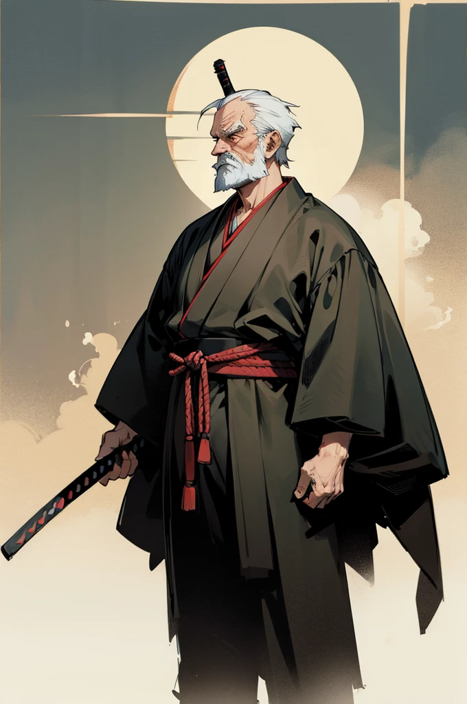 Old man , male, samurai Clothing, Standing pose, Town background,