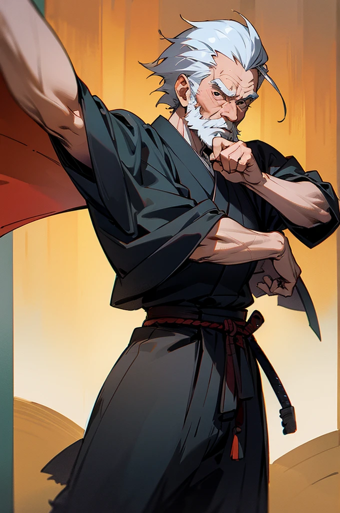 Old man , male, samurai Clothing, Standing pose, Town background,