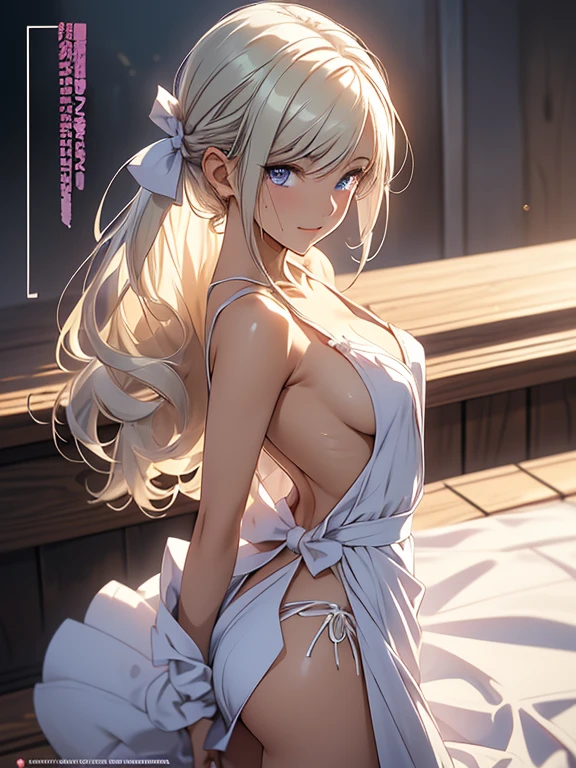 (from above:1.2),18 year old beautiful girl,Purplish blue eyes that dreamers desire,(Blonde hair) , small stature, (masutepiece:1.2, Best Quality),(finely detailed beautiful eye: 1.2),(beautifull detailed face),(perky chest:1.1),(pointed chest:1.2),(cakes magazine cover:1.5),(Best Illumination, extremely delicate and beautiful),sexy pose,make a cocktail , in a bar counter,Ultra Contrast,Braid a little around the ears, White long dress, (very detailed),(Raw photo, highest quality),(realistic, Photoreal:1.3), high detail, very detailed complex 3D rendering of face, (very detailed skin:1.2), dynamic angle, fire glow effect, professional lighting, side light, cinematic light, a super high resolution, 8K , best shadow, particles of light, Fine skin texture, detailed face, intricate details, Super detailed, shine, Please reconsider, full body,, beautiful face, shiny skin, thin, nice companion, delicate body, thin legs, naked apron, ((crawl on all fours:0.4)), beautiful back, butt,little turn around, A picture from a little behind, bend the body, the skirt is floating in the wind, Dark purple panties, thin Pubic hair ,(with sparkling eyes and a contagious smile), open mouth, highest quality, high resolution, Real World, Natural light, perfect Natural Light, ((the tip is protruding, areolas protruding,The shape of the pubic area is clearly visible:1.2)),Sweating,Wet,Wet crotch,Wet thighs,Realistic, (cute, perfect clothes, skimpy clothes, cute: 1.3) ,narrow waist,looking at viewer,