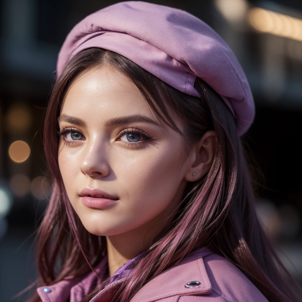 4k, realistic, high detailed, super eyes detailed, detailed face, beautiful detailed eyes, beautiful detailed lips, extremely detailed eyes and face, long eyelashes, fashion clothes, pink trenchcoat, french beret, black pants with belt, long hair, in the city, pink hair, purple eyes, yae miko, wearing trendy sunglasses, (best quality,4k,8k,highres,masterpiece:1.2),ultra-detailed,(realistic,photorealistic,photo-realistic:1.37),studio lighting,vivid colors,bokeh