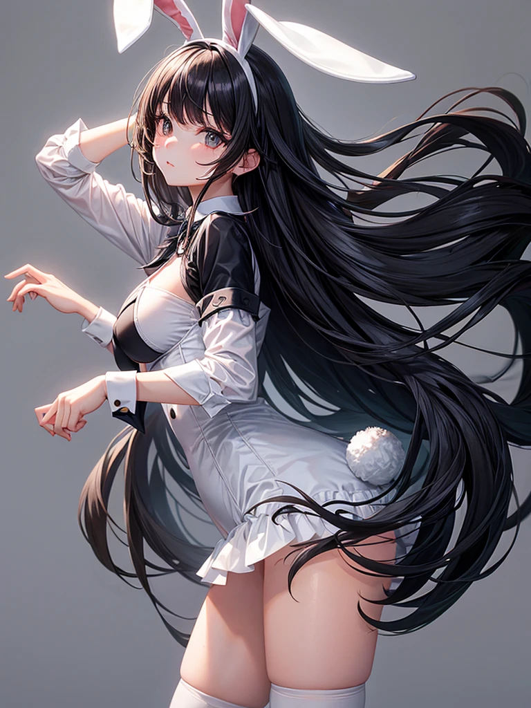 Cat girl black and white long hair