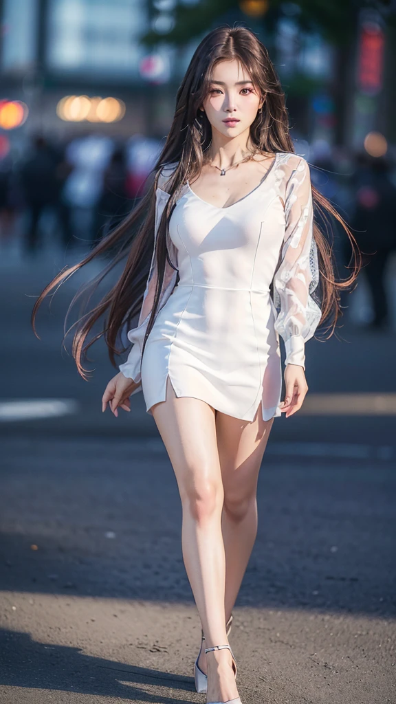 best quality, ultra high resolution, (photorealistic:1.4), (beautiful girl detailed:1.4),20d, solo, long_hair, shirt, dress, high_heels, full_body, look_at_viewer, (8k, RAW photo, best quality, mastery:1.2), (realistic, photo-realistic:1.37), professional lighting, photon mapping, transfer light energy, physically based rendering,