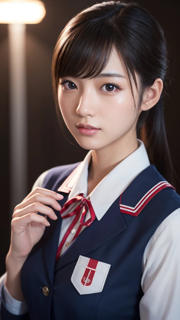 A beautiful young Japanese woman, around 20 years old, wearing a stewardess uniform, ultra-detailed, 8K resolution, highly realistic, cinematic lighting, best quality, masterpiece, photorealistic, physically-based rendering, extremely detailed, vivid colors, professional, sharp focus, studio lighting