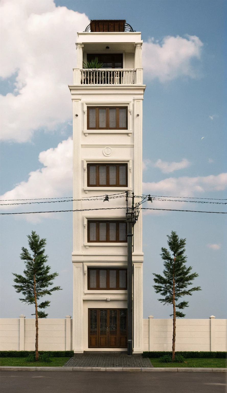 Raw photo,Masterpiece, high quality, best quality, authentic, super detail,
exterior, outdoors, house style neoclassic on the street ,aiaigroup,
road,pavement, grass, trees, sky, cloud, (day:1.1)