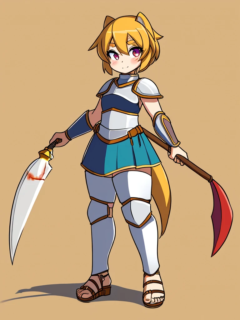 1girl, furry, furry_female, lizard_girl, solo, wearing full body plate armor, gladiator skirt, gladiator sandals, humanoid feet, holding a spear, nosebleed,bloody nose